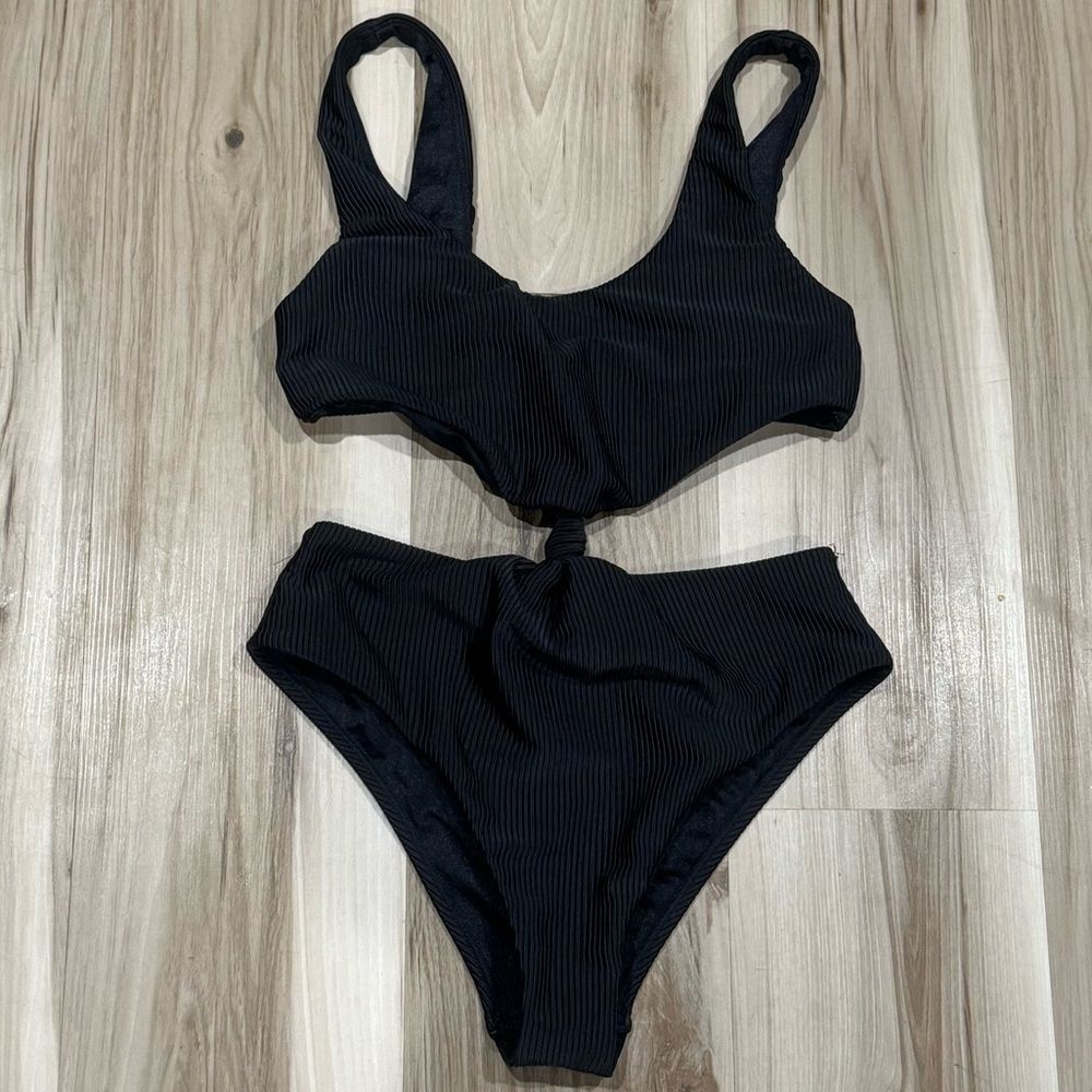 La Hearts Black Ribbed One-Piece Swimsuit
